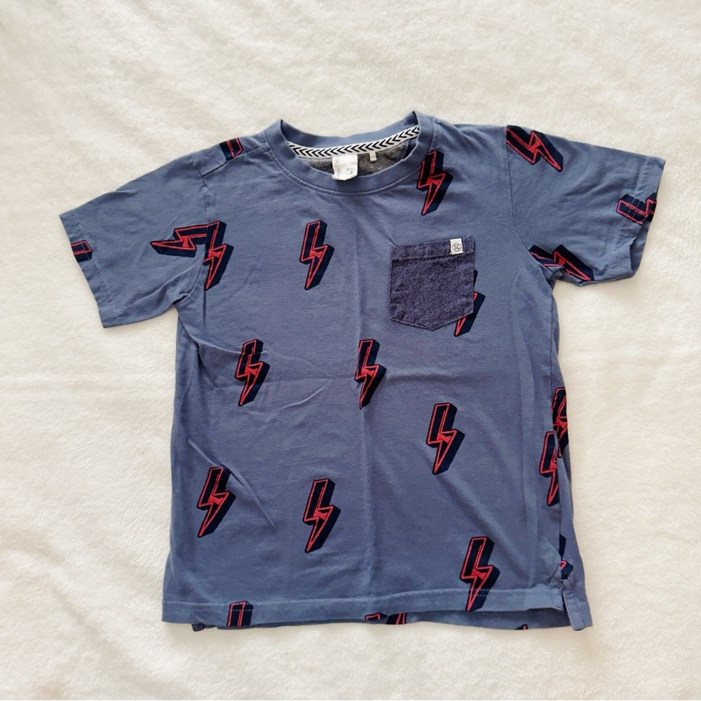 Sovereign Code Boys Slate Blue Lightning Bolt Pocket T-Shirt size 7